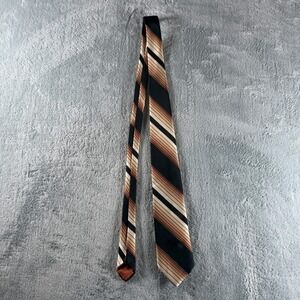 Silverwoods Vintage Mens Striped Silk Tie Brown Tan Black Diagonal Stripe 3.5"